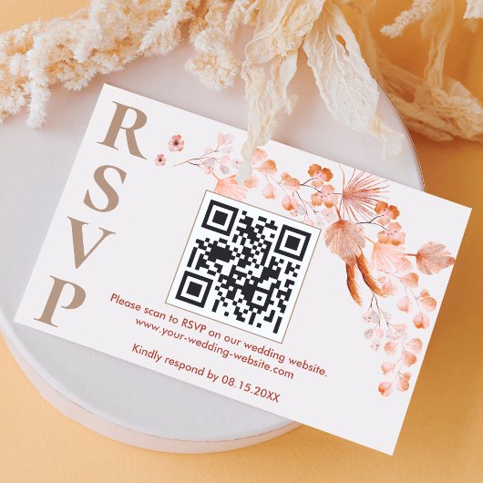 Boho Pampas Grass Wedding Online Website QR Code RSVP Karte