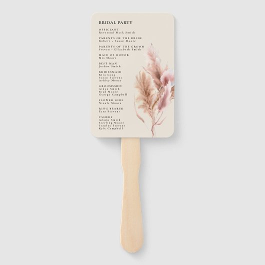 Boho Pampas Grass Wedding Program Hand Fan Fächer (Rückseite)