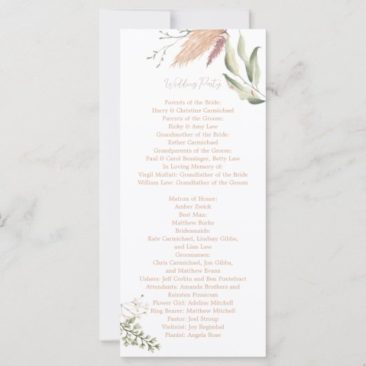 Boho Pampas Grass Wedding Program - Pampagrass (Rückseite)