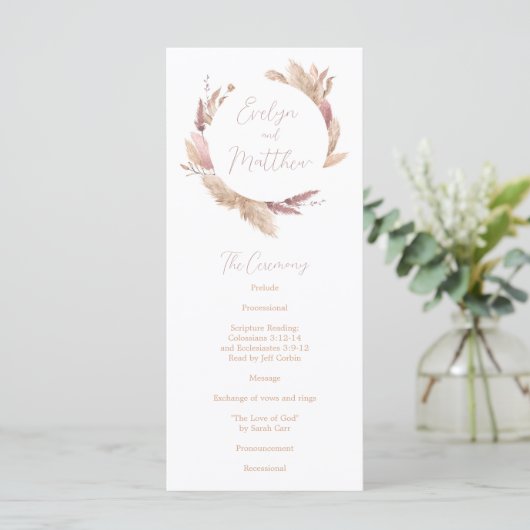 Boho Pampas Grass Wedding Program - Pampagrass (Stehend Vorderseite)