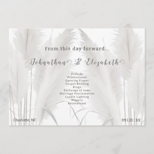 Boho Pampas Grass Wedding Program Programm (Vorderseite)