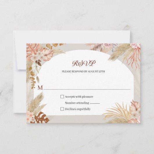 Boho Pampas Grass Wedding RSVP Antwort (Vorderseite)