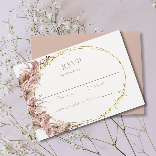 Boho Pampas Grass Wedding RSVP Card Keine Mahlzeit