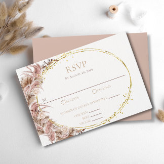 Boho Pampas Grass Wedding RSVP Card mit Mahlzeiten