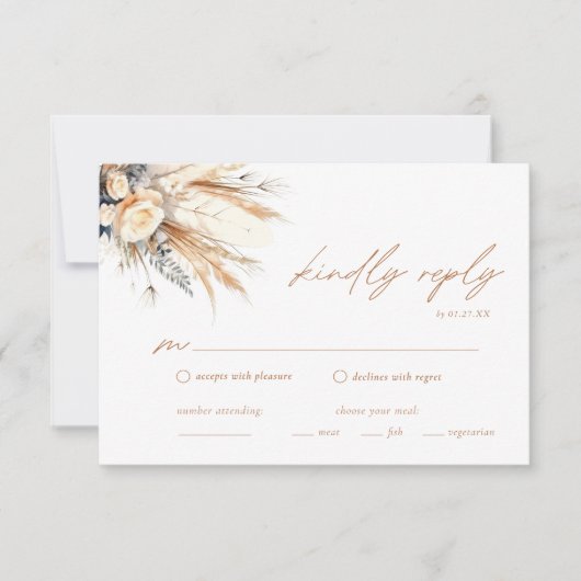 Boho Pampas Grass Wedding RSVP Enclosure Card Einladung (Vorderseite)