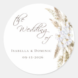 Boho Pampas Grass Wedding Runder Aufkleber
