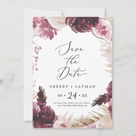 Boho Pampas Grass Wedding Save The Date (Vorderseite)