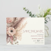 Boho Pampas Grass Wedding Save the Date Card (Stehend Vorderseite)