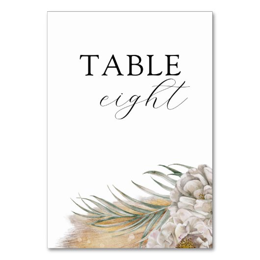 Boho Pampas Grass Wedding Table Number Tischnummer (Vorderseite)