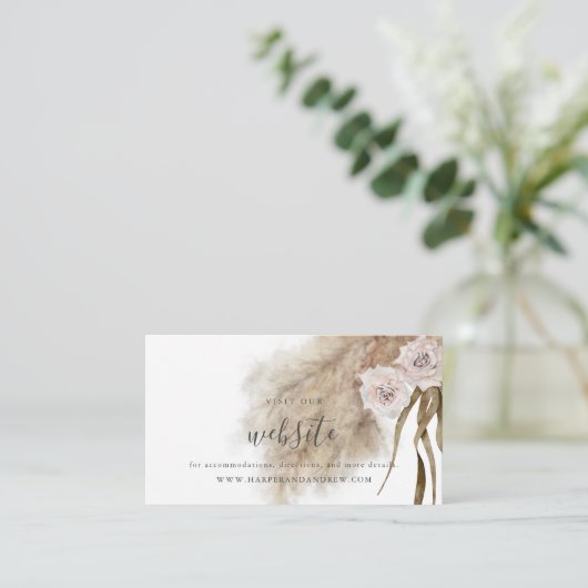 Boho Pampas Grass Wedding Website Umschließungskar Begleitkarte (Stehend Vorderseite)