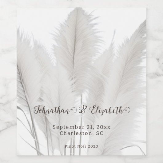 Boho Pampas Grass Wedding Weinetikett (Einzelnes Label)