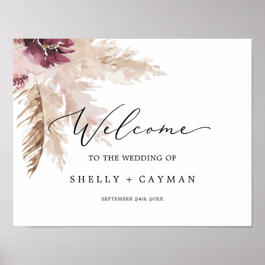 Boho Pampas Grass Wedding Willkommen Poster (Vorne)
