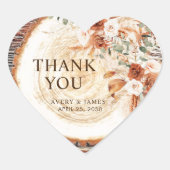 Boho Pampas Grass Wedding Wood Slice Thank You Herz-Aufkleber (Vorderseite)