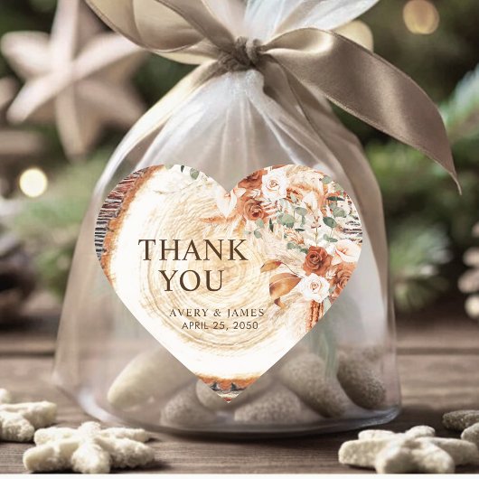 Boho Pampas Grass Wedding Wood Slice Thank You Herz-Aufkleber