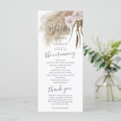 Boho Pampas Grass Wedding Zeremony Program Programm (Stehend Vorderseite)