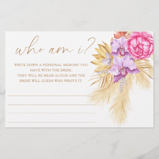 Boho pampas grass - Wer bin ich Brautparty Briefpapier (Vorderseite)