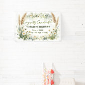 Boho Pampas Grass White Daisies Graduation Party Banner (InSitu)