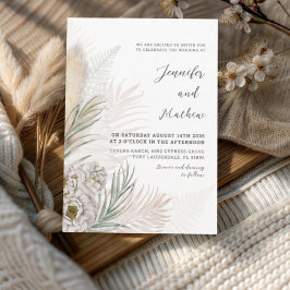 Boho Pampas Grass & White Floral Wedding Einladung
