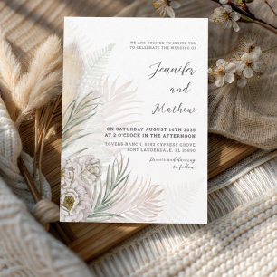 Boho Pampas Grass & White Floral Wedding Einladung