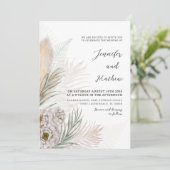 Boho Pampas Grass & White Floral Wedding Einladung (Stehend Vorderseite)