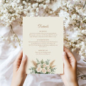 Boho Pampas Grass & White Rose Hochzeitskarte Einladung
