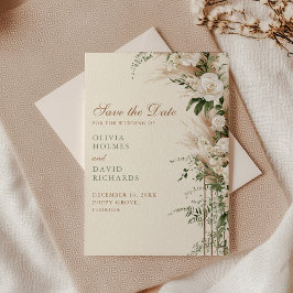Boho Pampas Grass & White Rose Wedding Save The Date