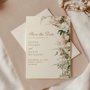 Boho Pampas Grass & White Rose Wedding Save The Date