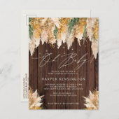 Boho Pampas Grass Wood Twinkle Lights Babydusche Einladungspostkarte (Vorne/Hinten)