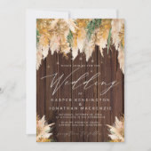 Boho Pampas Grass Wood Twinkle Lights Hochzeit Einladung (Vorderseite)