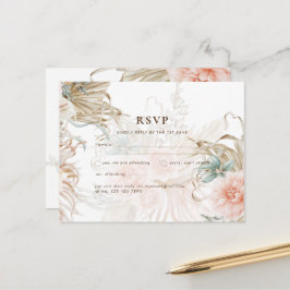 BOHO Pampas Grass Yellow Wedding Postcard Postkarte