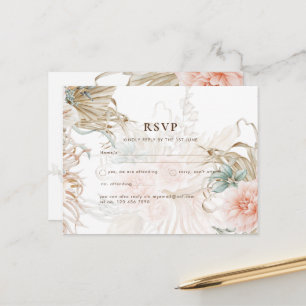 BOHO Pampas Grass Yellow Wedding Postcard Postkarte