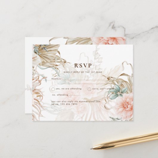 BOHO Pampas Grass Yellow Wedding Postcard Postkarte (Vorderseite/Rückseite Beispiel)