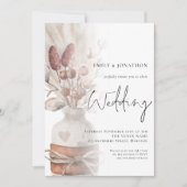 Boho Pampas Grasses Overlay QR-Code Hochzeit Einladung (Vorderseite)