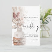 Boho Pampas Grasses Overlay QR-Code Hochzeit Einladung (Stehend Vorderseite)