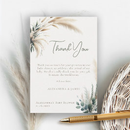 Boho Pampas Greenerenery Sage Calligraphy Baby Sho Dankeskarte