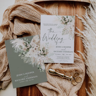 Boho Pampas Grün Florale Hochzeitseinladung  Einladung
