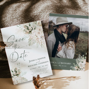 Boho Pampas Grünpflanzen Florale Save-the-Date-Kar Save The Date