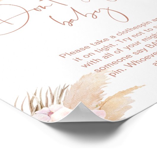 Boho pampas grush Dont sagen baby Poster (Ecke)