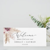 Boho Pampas Hanging Seating Chart Welcome Header (Stehend Vorderseite)