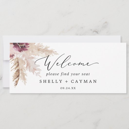 Boho Pampas Hanging Seating Chart Welcome Header (Rückseite)