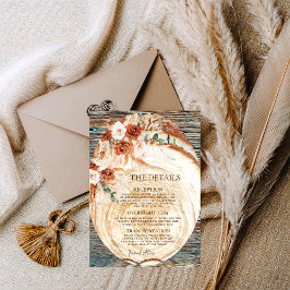Boho Pampas Hochzeitsdetails – Rustikale Holz Info Begleitkarte