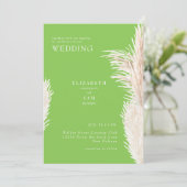 Boho Pampas Lime Green und Wedding Einladung (Stehend Vorderseite)
