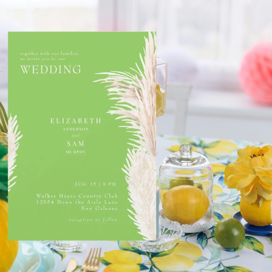 Boho Pampas Lime Green und Wedding Einladung