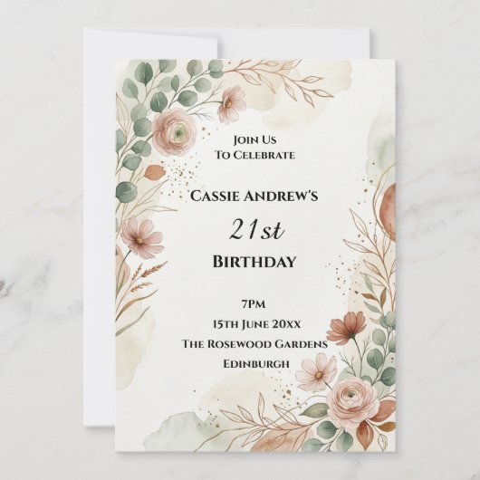 Boho Pampas Meilenstein-Geburtstag Einladung (Vorderseite)