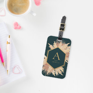 Boho Pampas mit Goldrahmen-Monogramm-Gepäckanhänge Gepäckanhänger