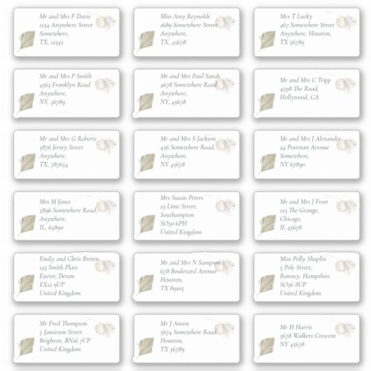 Boho Pampas Name des Empfängers Aufkleber (Vorderseite)