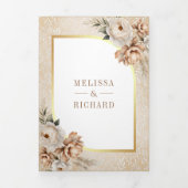 Boho Pampas Neutral Beige Erthy Floral Wedding Dreifach Gefaltete Einladung (Cover)