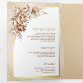 Boho Pampas Neutral Beige Erthy Floral Wedding Dreifach Gefaltete Einladung (Innen Erste Seite)