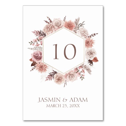Boho Pampas Neutral Floral Wedding Tischnummer (Vorderseite)
