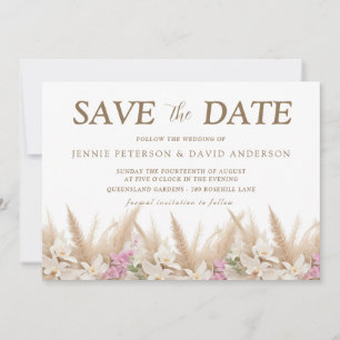 Boho Pampas & Orchid Save the Date Card Wedding